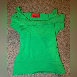 2000s green off shoulder sweater top